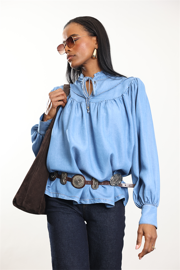 Mavi Dökümlü Kot Gömlek 00371