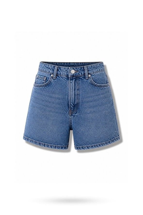 Mavi Düz Kesim Denim Şort 1511