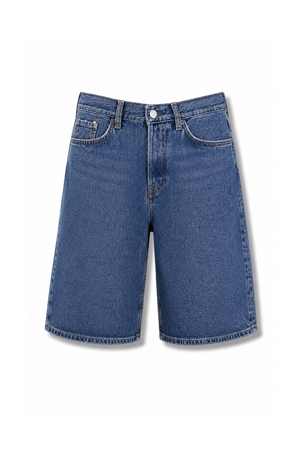 Mavi Geniş Paçalı Denim Şort 