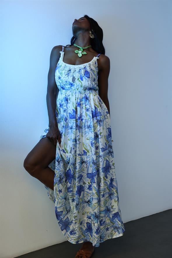 Mavi İncili İthal Maxi Elbise M38891