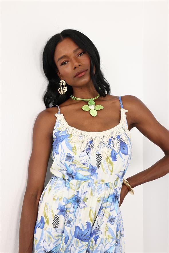 Mavi İncili İthal Maxi Elbise M38891