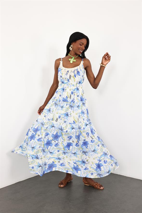 Mavi İncili İthal Maxi Elbise M38891