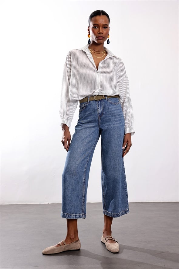 Mavi Kemerli Culotte Jean 01026