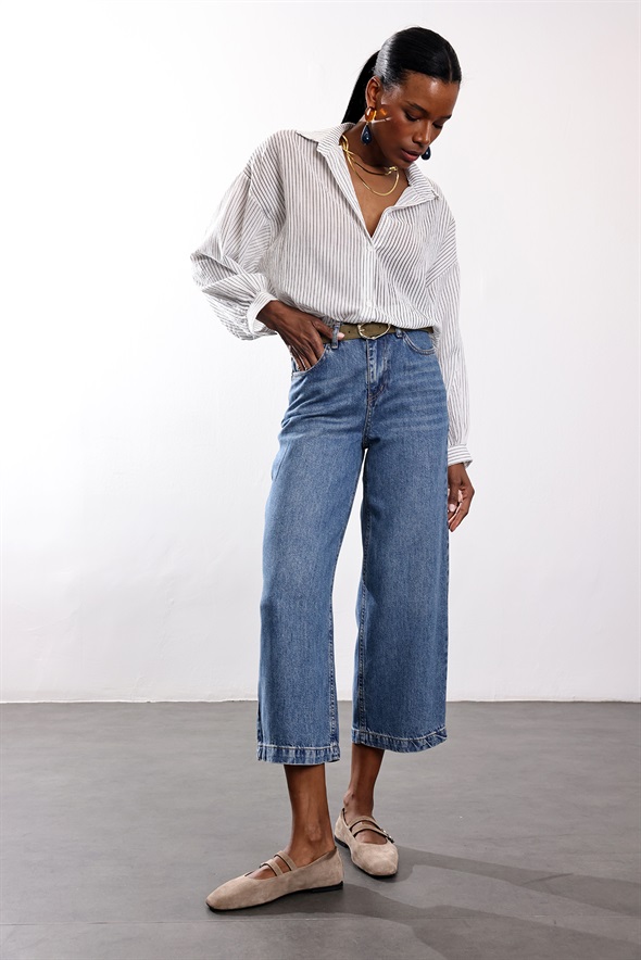 Mavi Kemerli Culotte Jean 01026