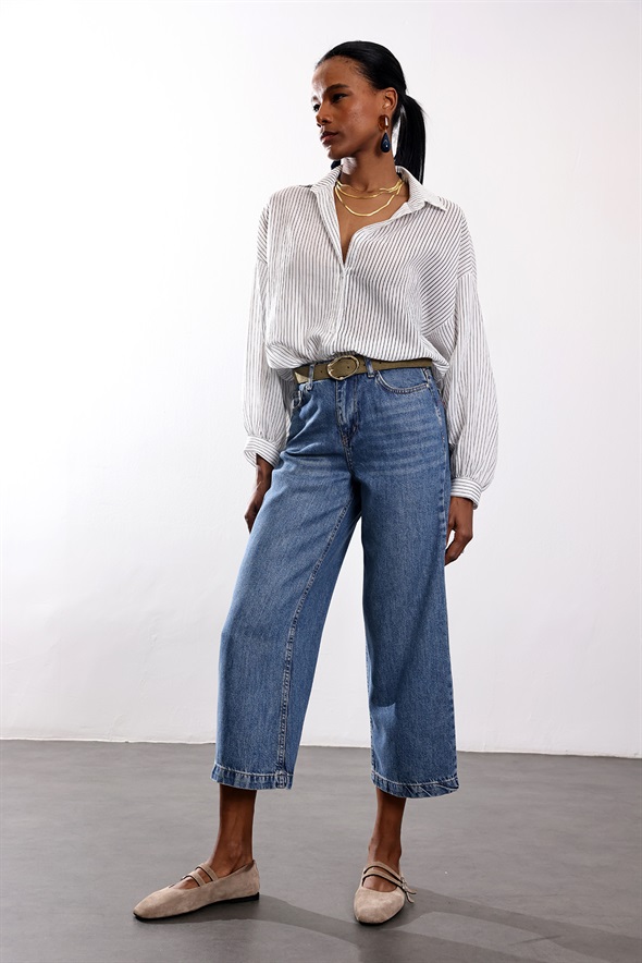 Mavi Kemerli Culotte Jean 01026