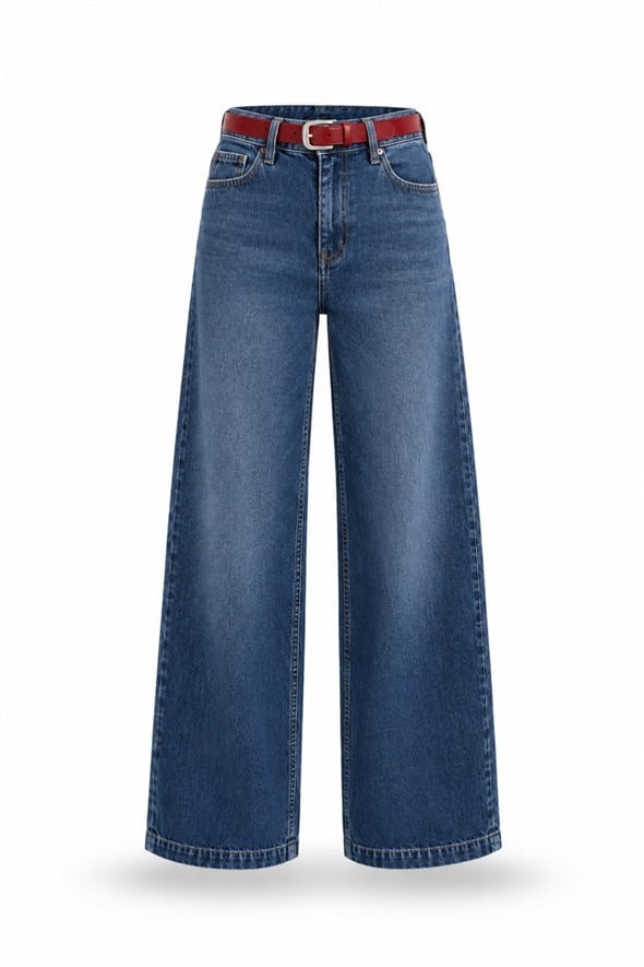 Mavi Kemerli Düz Kesim Jean 01028