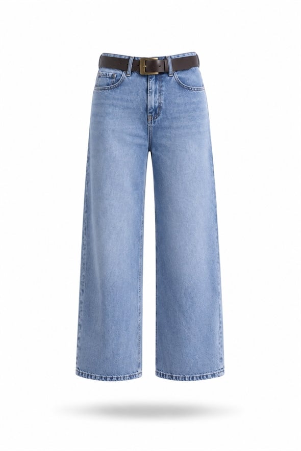 Mavi Kemerli Tensel Denim Pantolon 