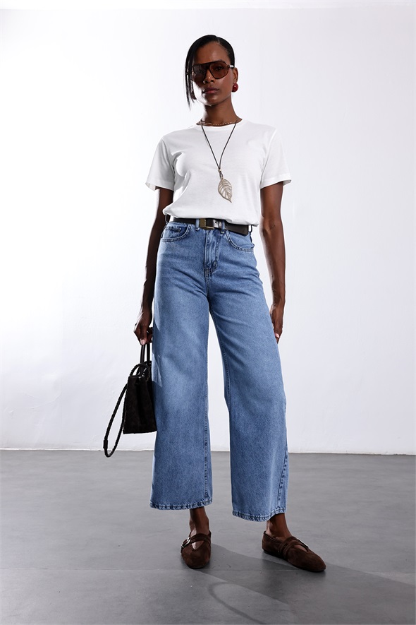 Mavi Kemerli Tensel Denim Pantolon 