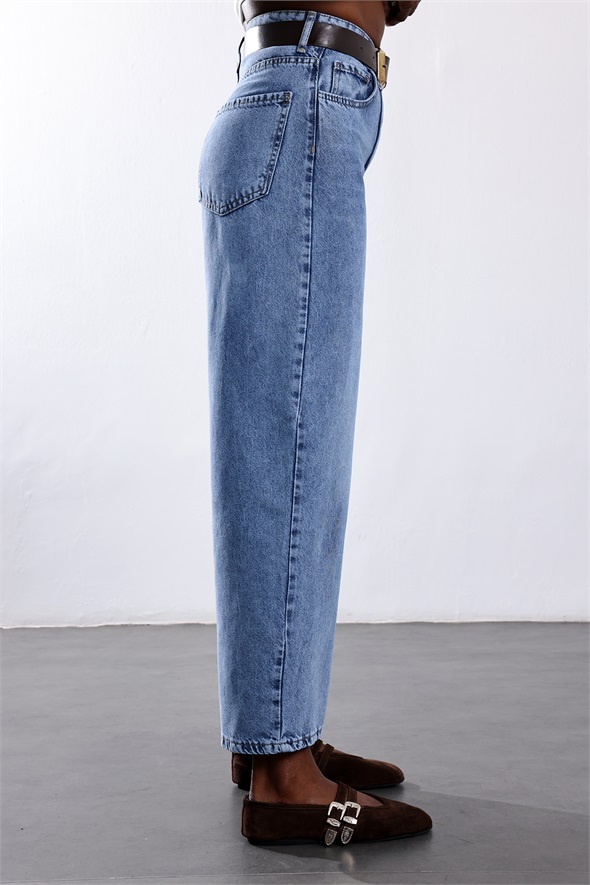 Mavi Kemerli Tensel Denim Pantolon 