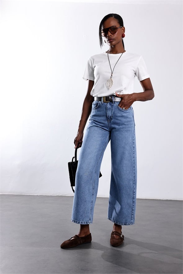 Mavi Kemerli Tensel Denim Pantolon 