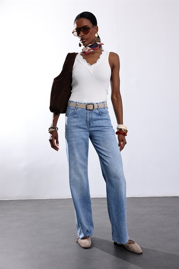 Mavi Kemerli Wide Leg Jean 26827