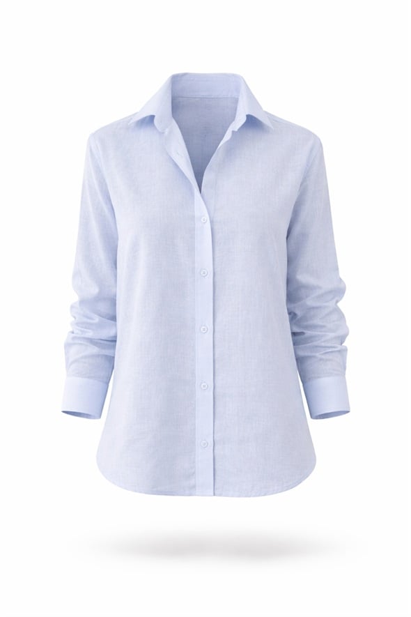 Mavi Keten Karışımlı Gömlek 4165