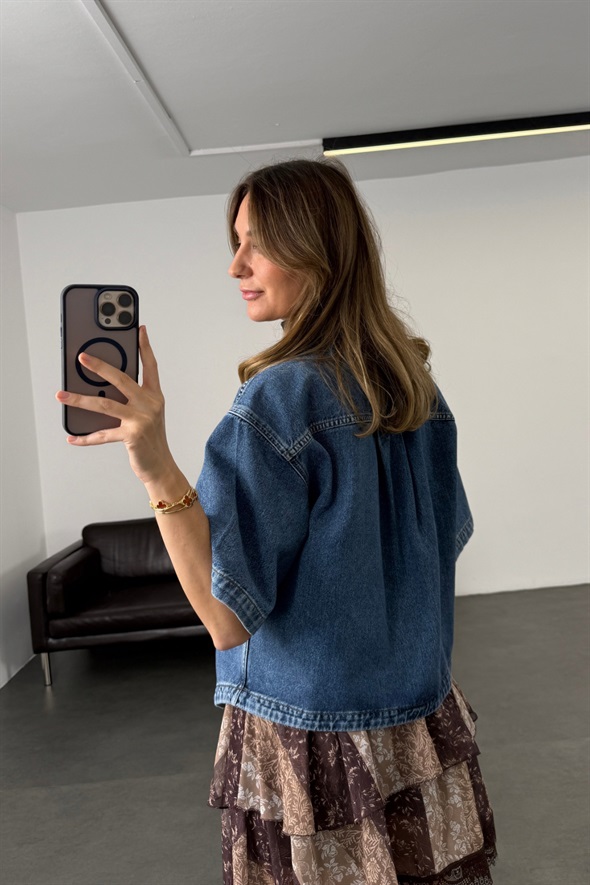 Mavi Oversize Kot Gömlek Ceket 