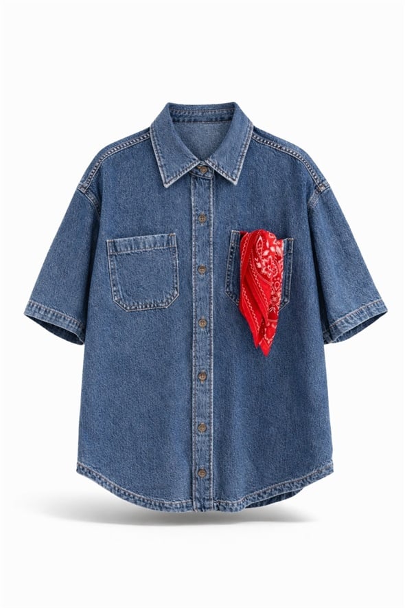 Mavi Oversize Kot Gömlek Ceket 