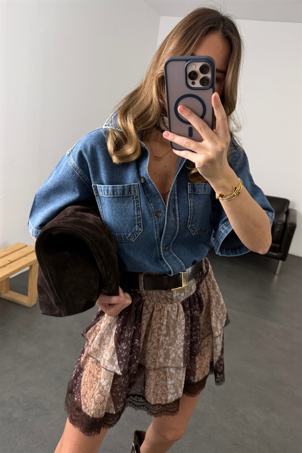 Mavi Oversize Kot Gömlek Ceket 