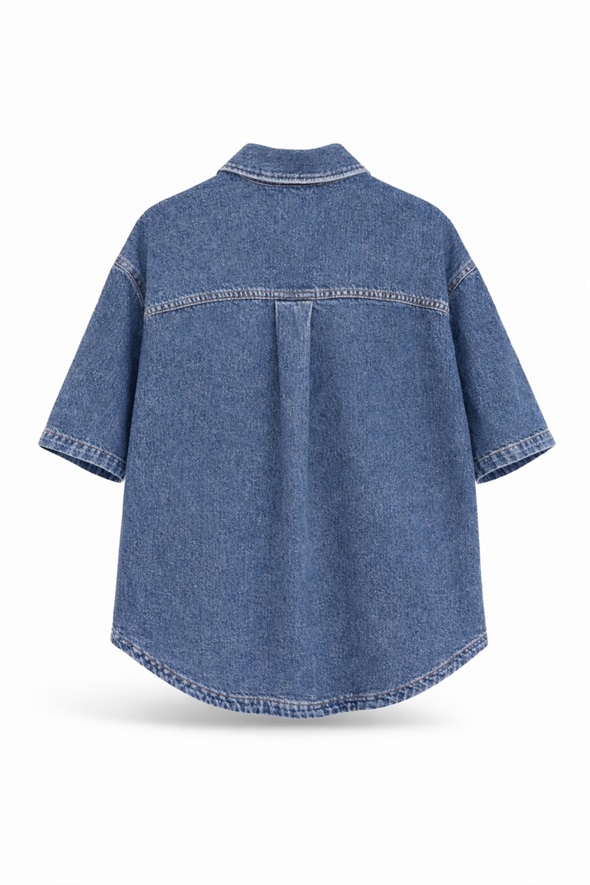 Mavi Oversize Kot Gömlek Ceket 