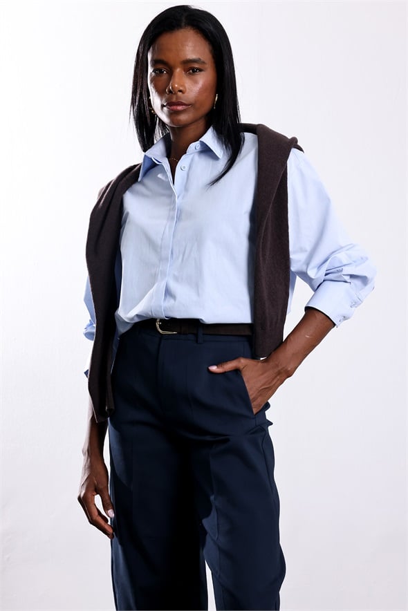 Mavi Oversize Poplin Gömlek 8008