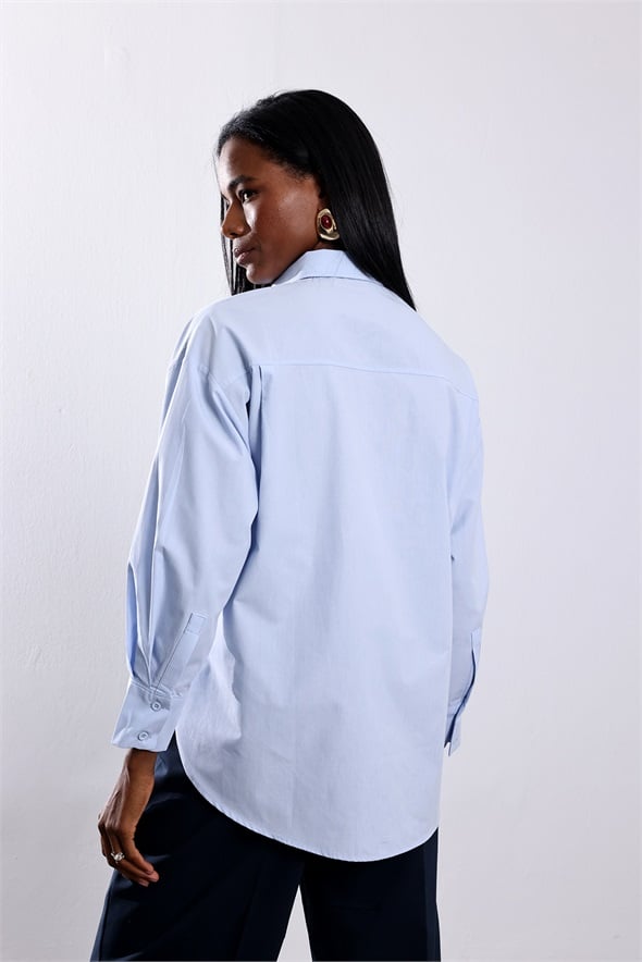 Mavi Oversize Poplin Gömlek 8008
