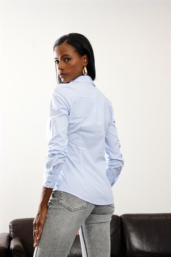 Mavi Pens Detaylı Slim Fit Gömlek 018