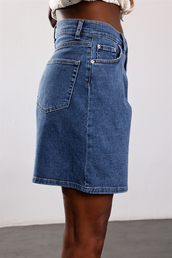 Mavi Pileli Denim Şort 
