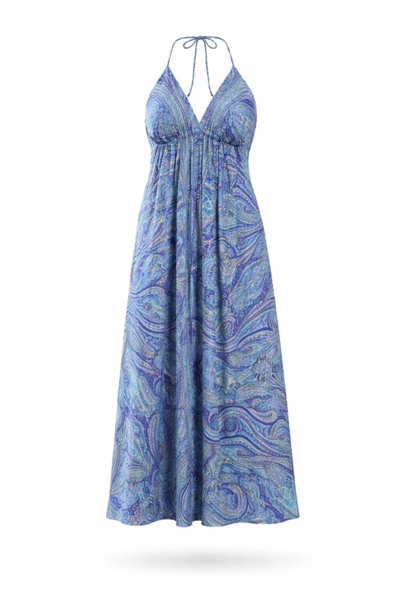 Mavi Şal Desenli Maxi Boy Elbise 39619