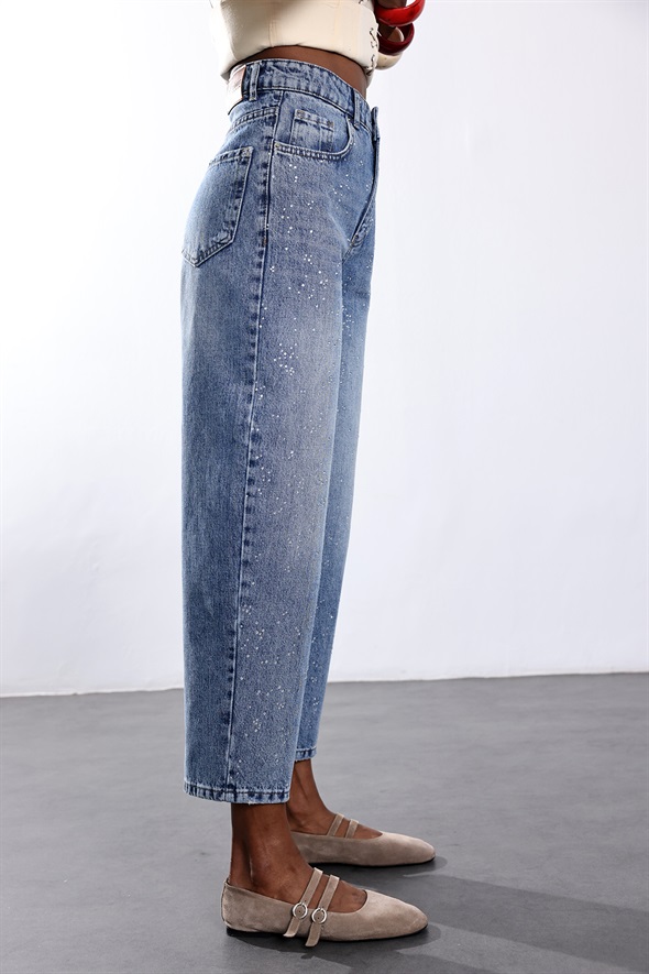 Mavi Taşlı Baggy Jean 3010