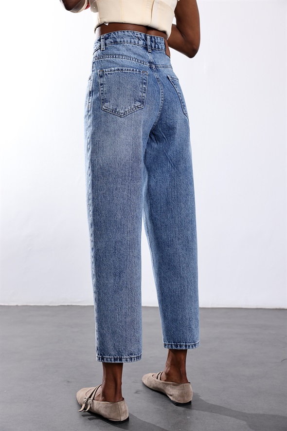 Mavi Taşlı Baggy Jean 3010