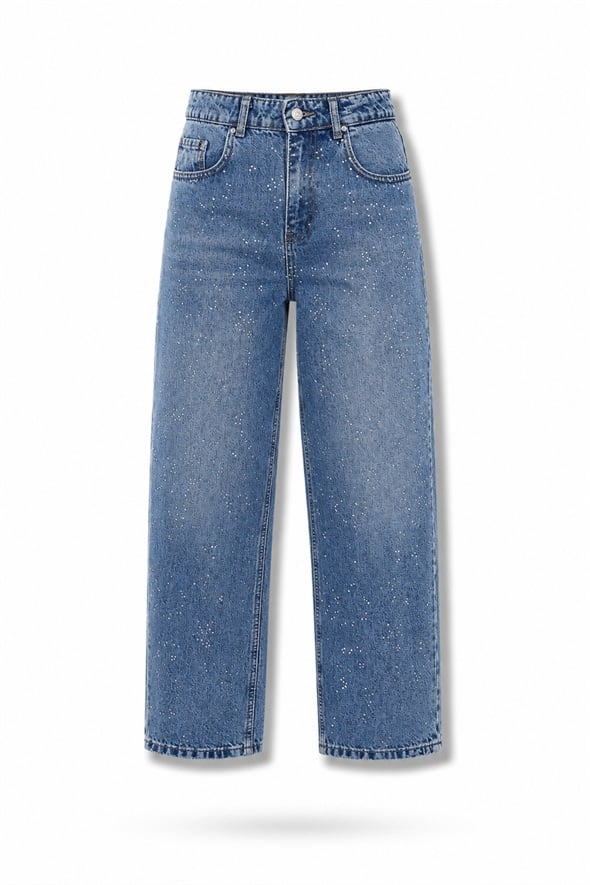 Mavi Taşlı Baggy Jean 3010