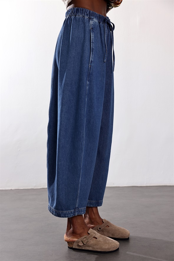 Mavi Uzun Paçalı İpli Jean 