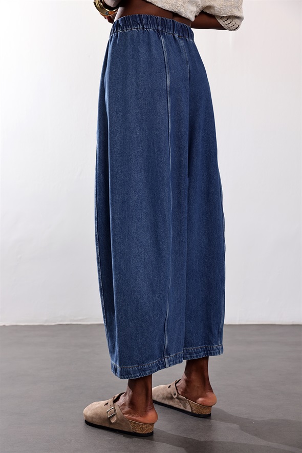 Mavi Uzun Paçalı İpli Jean 