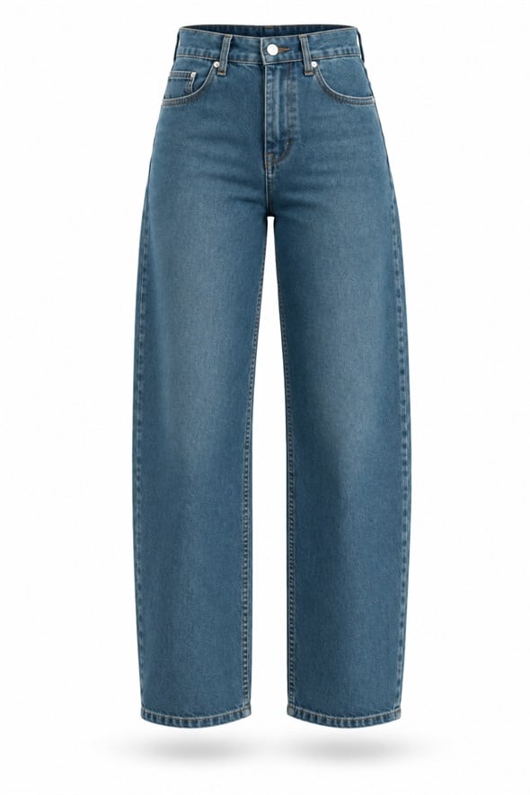 Mavi Yüksek Bel Barrel Jean 