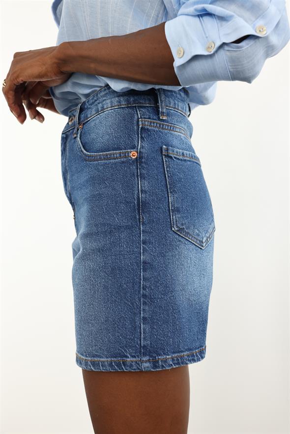 Mavi Yüksek Bel Denim Şort 