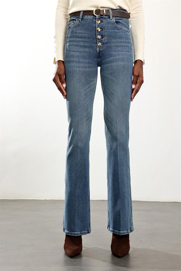 Mavi Yüksek Bel Flare Jean 