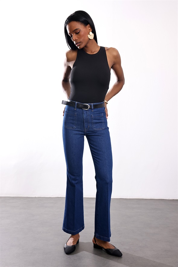 Mavi Yüksek Bel Flare Jean 