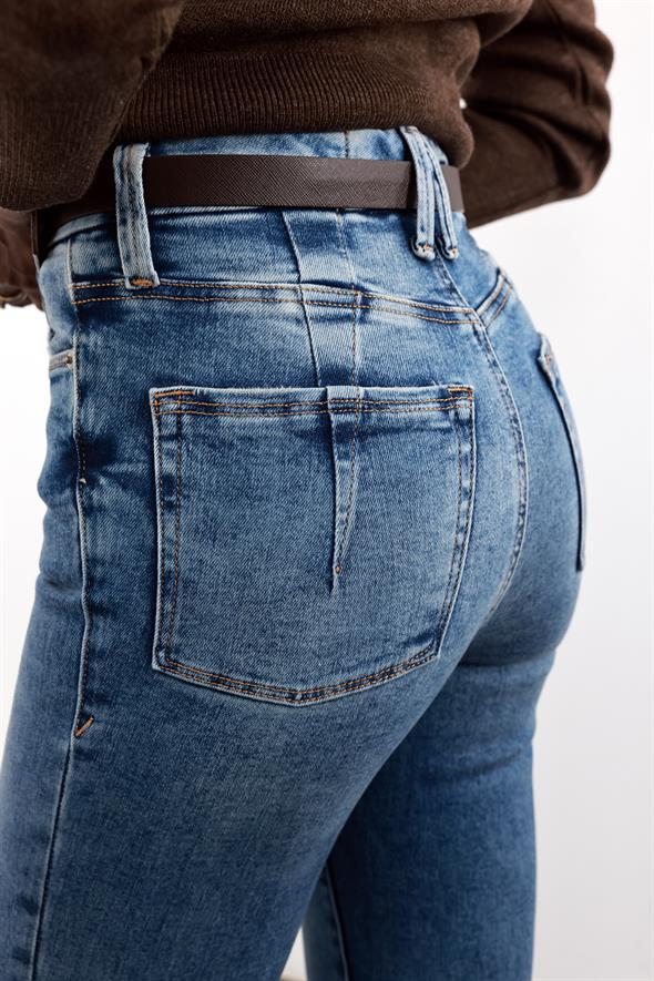 Mavi Yüksek Bel Slim Fit Likralı Jean 
