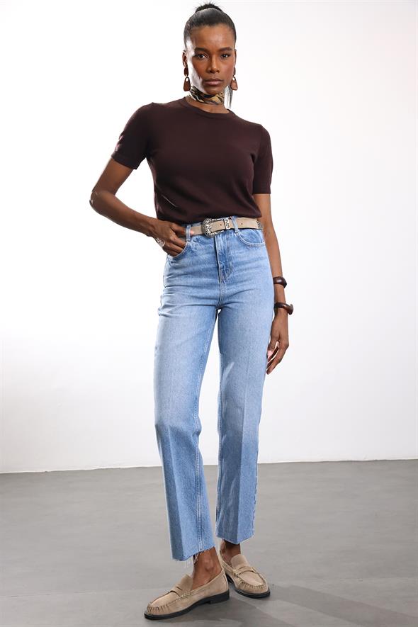 Mavi Yüksek Bel Straight Fit Jean 