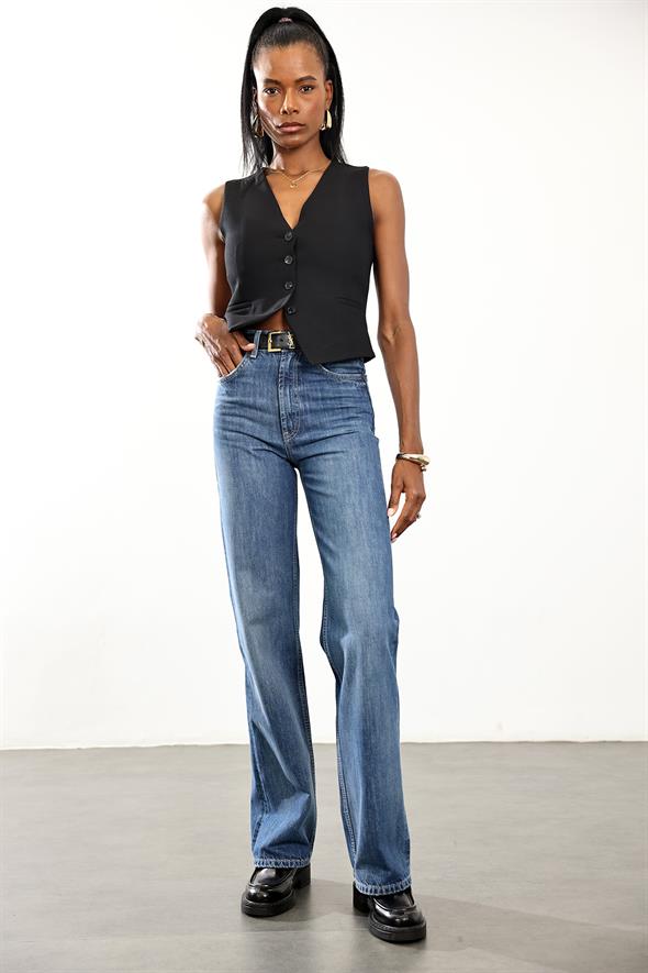 Mavi Yüksek Bel Straight Jean 