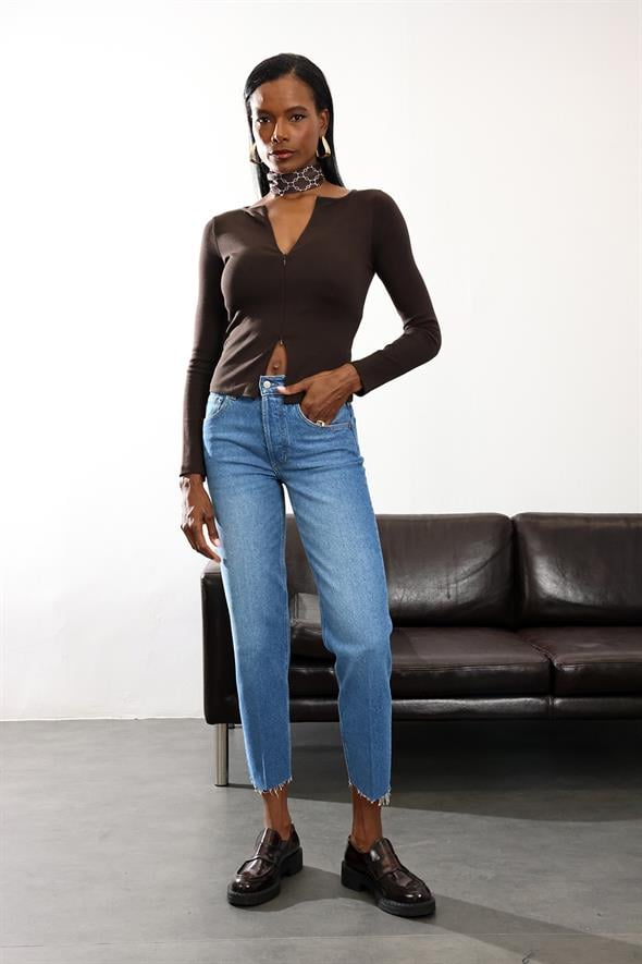 Mavi Yüksek Bel Straight Jean 