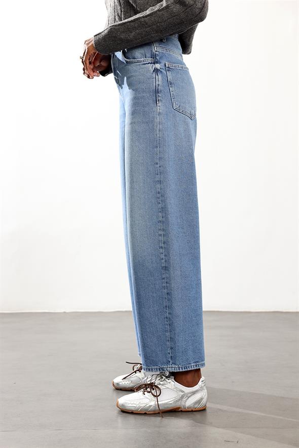 Mavi Yüksek Bel Wide Leg Jean 