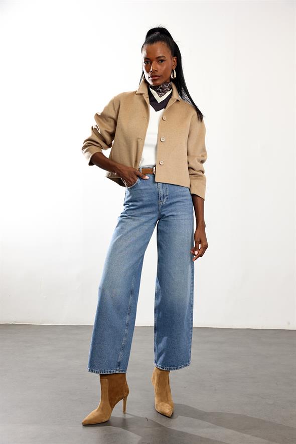 Mavi Yüksek Bel Wide Leg Jean 