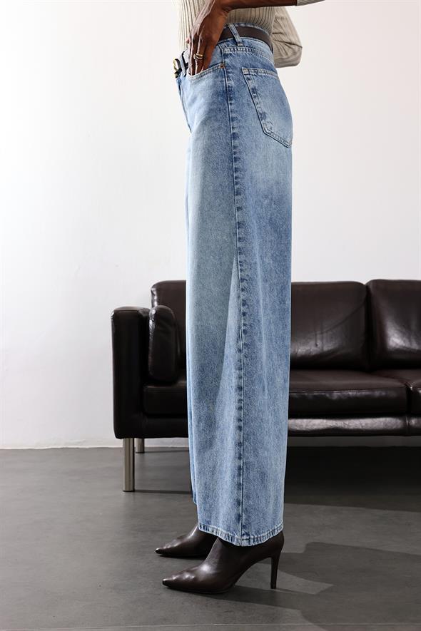 Mavi Yüksek Bel Wide Leg Jean 