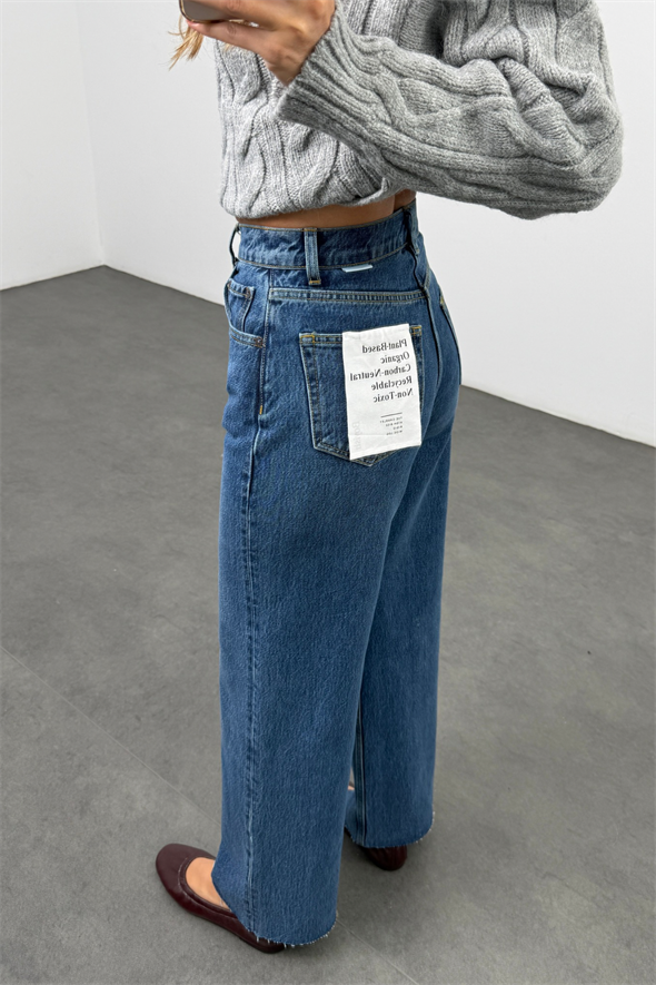 Mavi Yüksek Bel Wide Leg Jean 