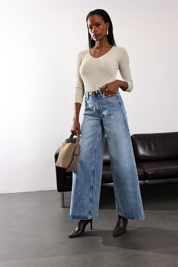 Mavi Yüksek Bel Wide Leg Jean 