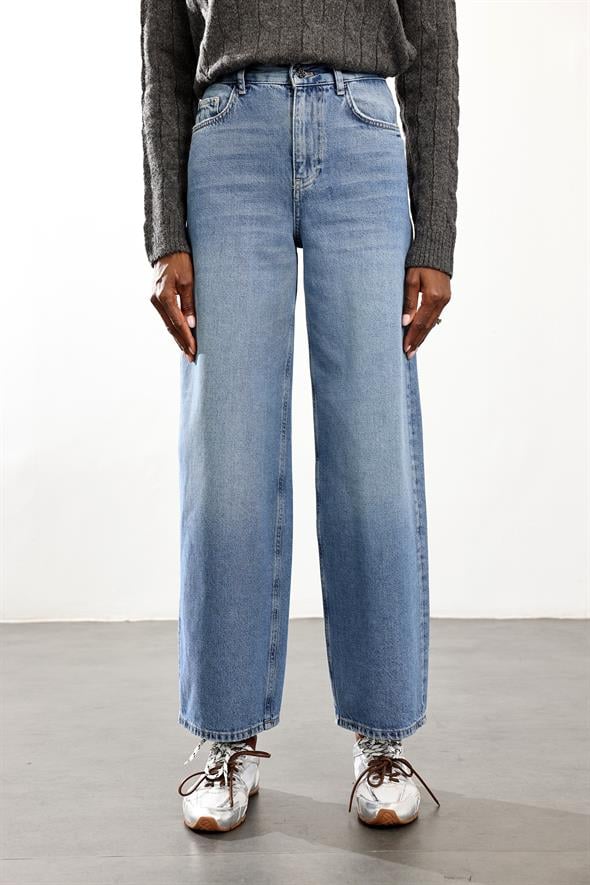 Mavi Yüksek Bel Wide Leg Jean 