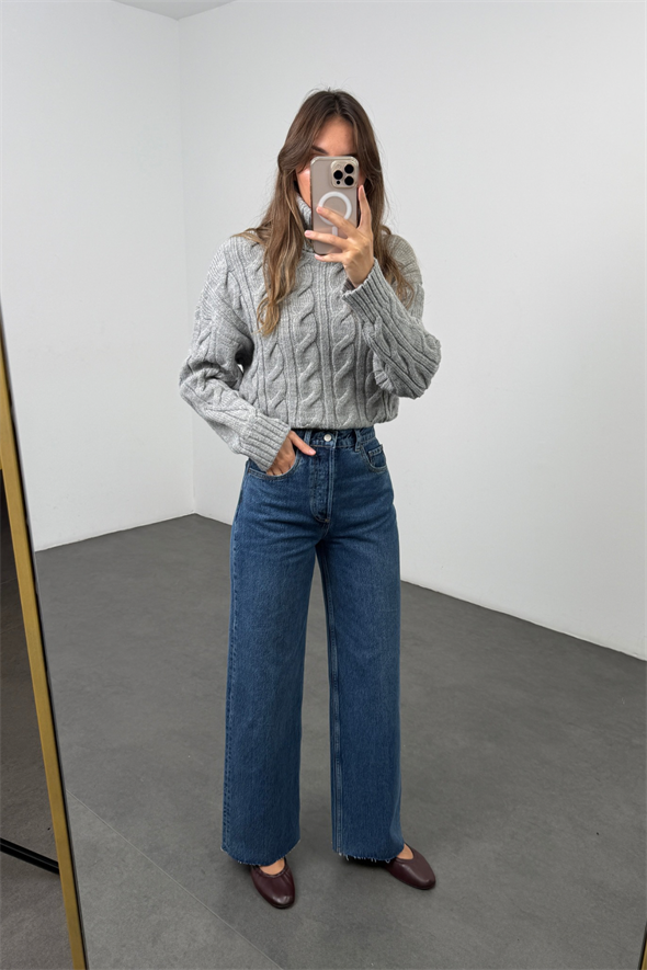 Mavi Yüksek Bel Wide Leg Jean 