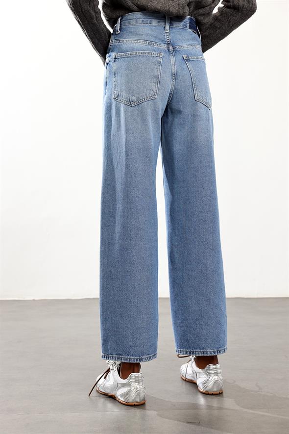Mavi Yüksek Bel Wide Leg Jean 