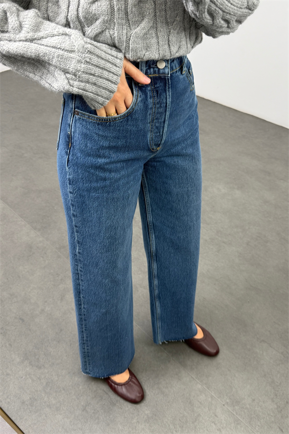 Mavi Yüksek Bel Wide Leg Jean 