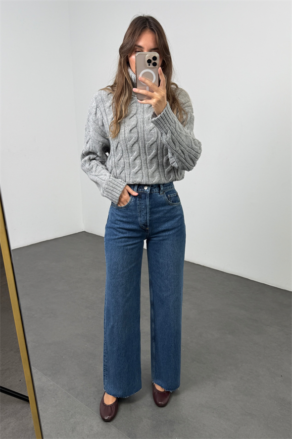 Mavi Yüksek Bel Wide Leg Jean 