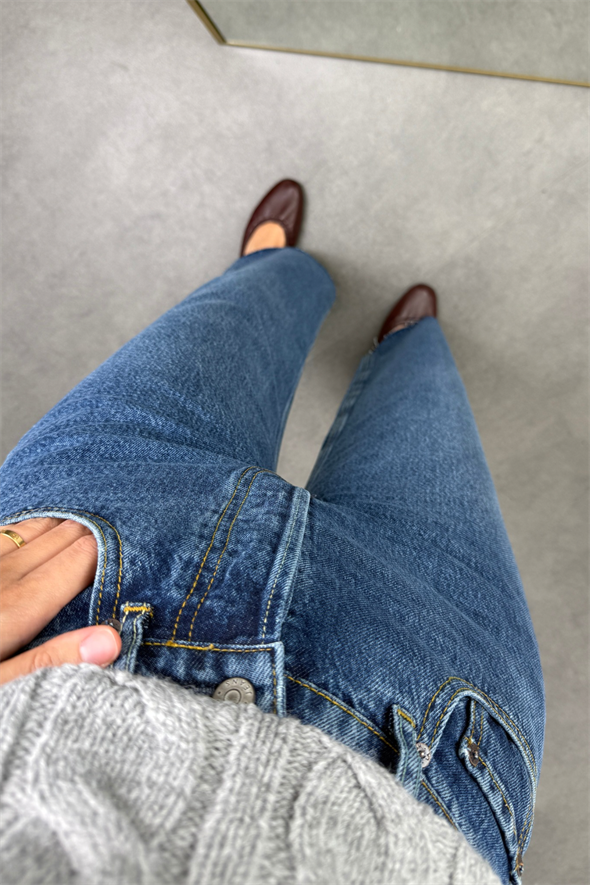 Mavi Yüksek Bel Wide Leg Jean 