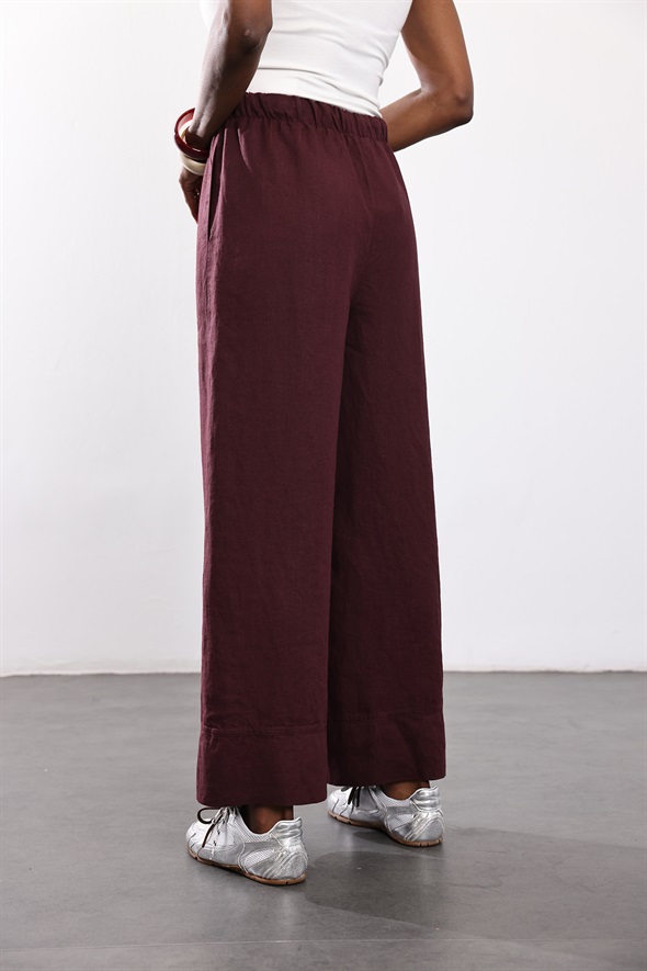 Mürdüm %100 Keten Lino Pantolon 